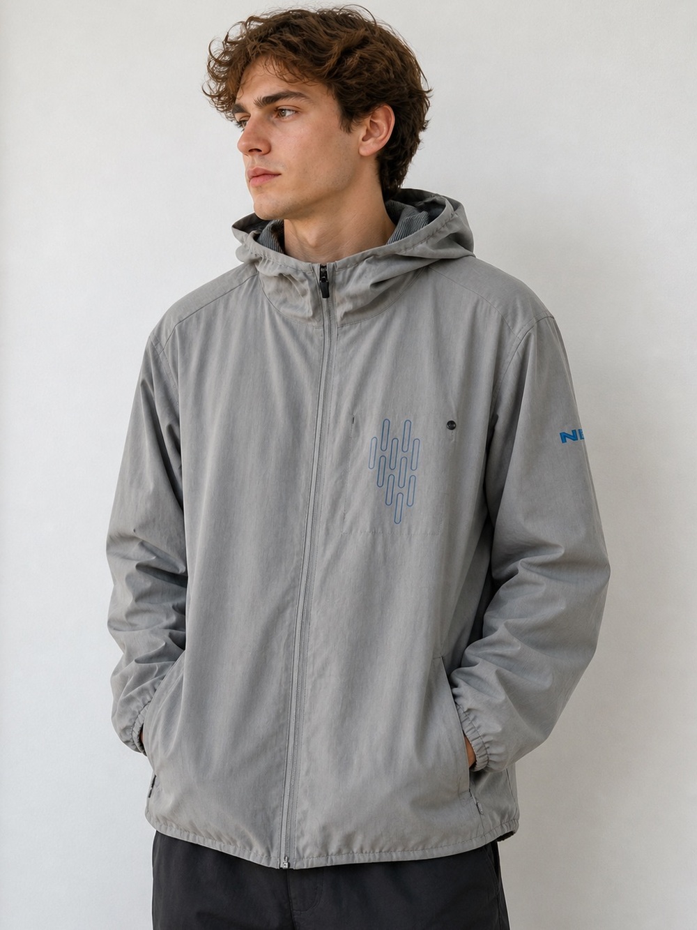 Vuori Men’s Hooded Windbreaker Jacket XL Gray Lightweight Athletic Running Shell